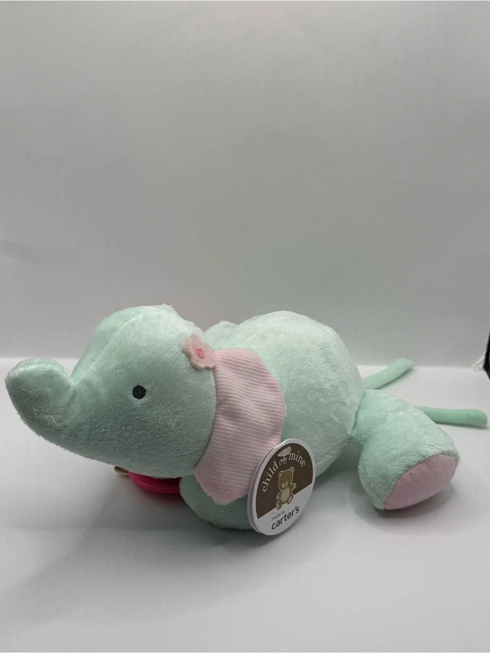 Child of Mine By Carters Green and Pink Plush Elephant Crib Toy Stuffed Animal